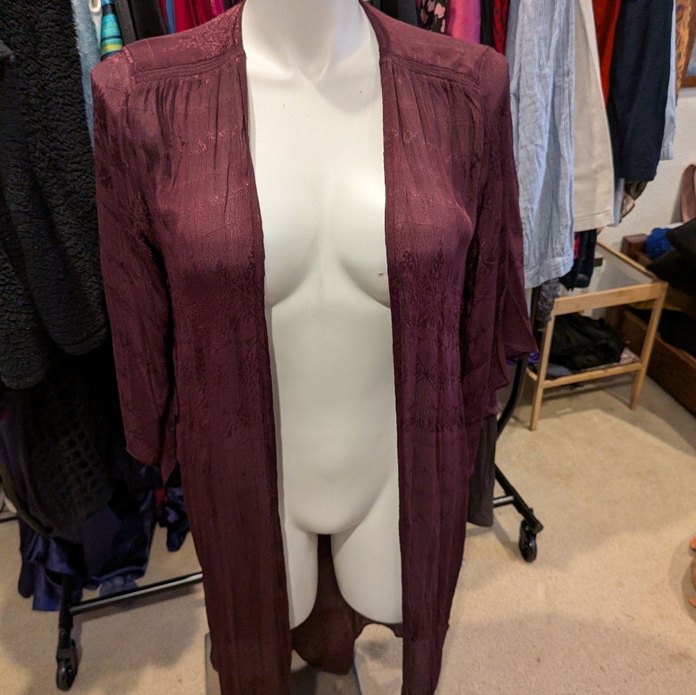 Elegant Plum Open-Front Kimono - M/L